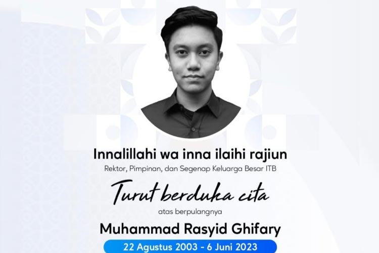 Ucapan belasungkawa ITB atas meninggalnya mahasiswa Muhammad Rasyid Ghifary saat uji coba drone di Lanud Sulaiman, Kabupaten Bandung, Jawa Barat. (FOTO: ANTARA/HO-ITB)