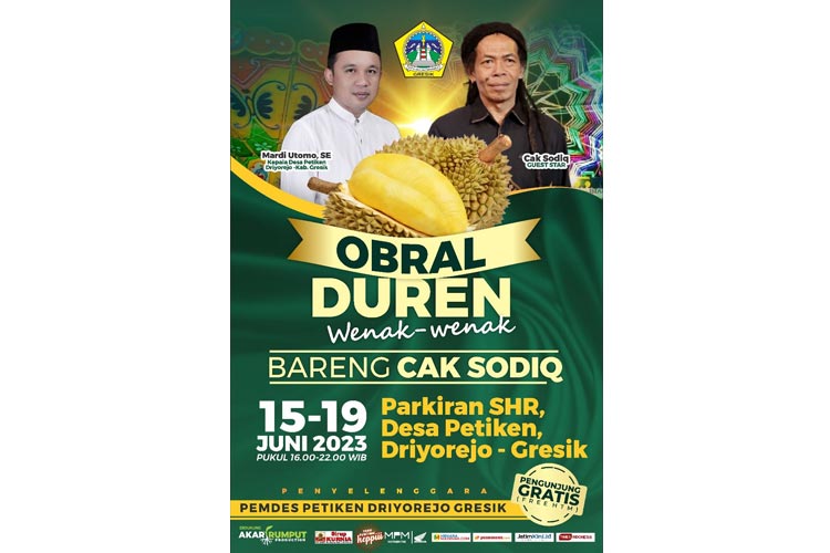 Flayer obral duren di event pasar malam Desa Petiken Driyorejo Kabupaten Gresik (Foto: Akar Rumput Production Surabaya for TIMES Indonesia).