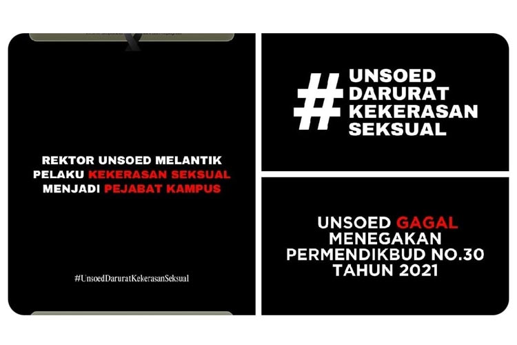 Postingan akun BEM Unsoed Purwokerto yang menyoroti dugaan pelecehan seksual di kampus Universitas Jenderal Soedirman. (Foto: Twitter @BEM_Unsoed)
