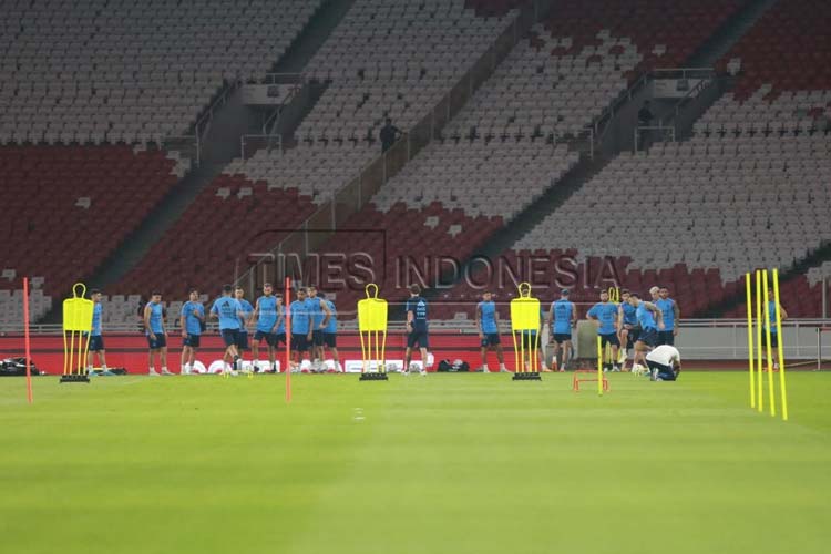 Sesi official training Timnas Argentina jelang FIFA Matchday di Gelora Bung Karno. Minggu 18/6/2023. (Foto: Tria Adha/TIMES Indonesia)