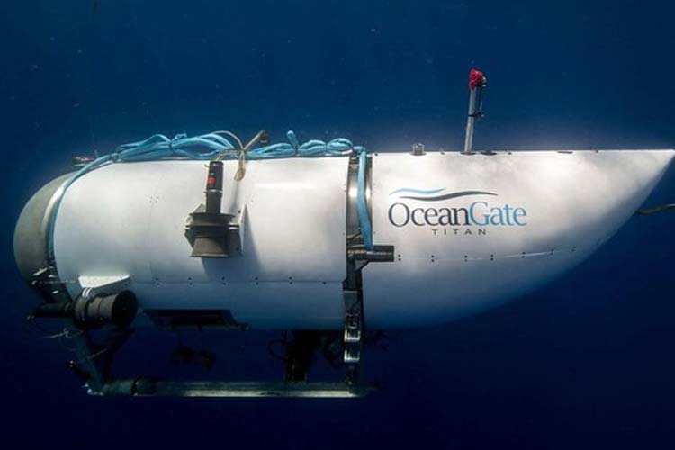 Penampakan kapal selam Titan miliK OceanGate yang hilang kontak kala mencapai bangkai kapal Titanic. (OceanGate Expeditions/Handout via REUTERS)