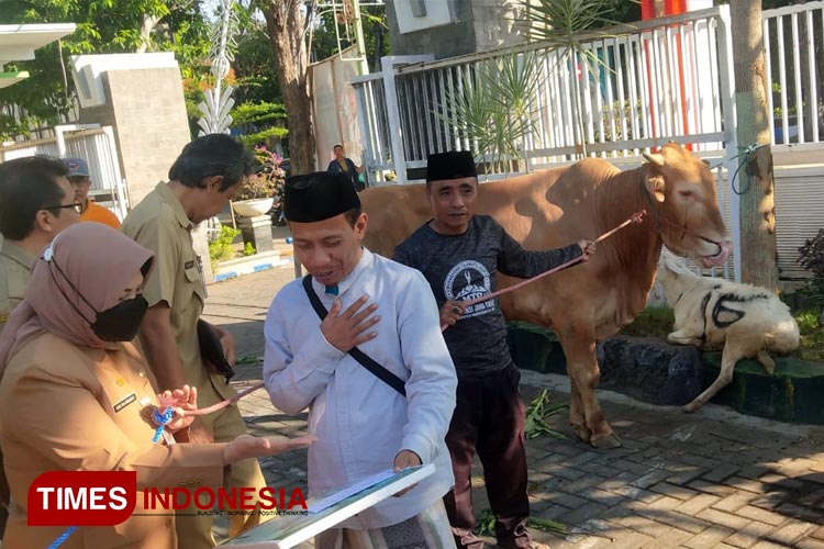 Penyerahan hewan kurban Hari Raya Idul Adha dari Pemkot Probolinggo. (FOTO: Sri Hartini/TIMES Indonesia)
