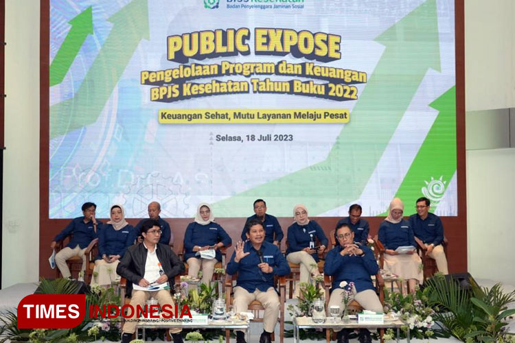 Direktur Utama BPJS Kesehatan, Ghufron Mukti saat menyampaikan laporan dalam kegiatan Public Expose Laporan Pengelolaan Program - Laporan Keuangan (LPP-LK) BPJS Kesehatan tahun 2022, Selasa (18/07/2023). (Foto: BPJS Kesehatan for TIMES Indonesia)