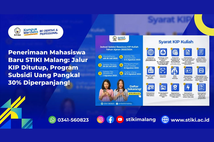 Penerimaan Mahasiswa Baru STIKI Malang: Jalur KIP Ditutup, Program Subsidi Uang Pangkal 30% Diperpanjang!