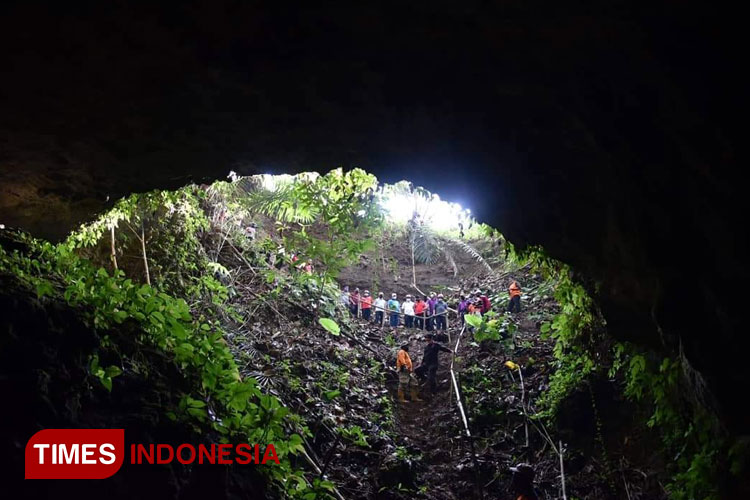Mulut Gua Jambu di Kecamatan Pringkuku, Kabupaten Pacitan yang eksotis menantang adrenalin. (FOTO: Prokopim for TIMES Indonesia) 