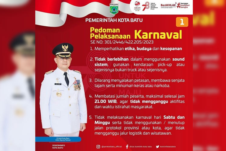 Pj Wali Kota Batu, Aries Agung Paewai SSTP MM mengeluarkan surat edaran terkait pelaksanaan karnaval di Kota Batu. (Prokopim KWB for TIMES Indonesia)
