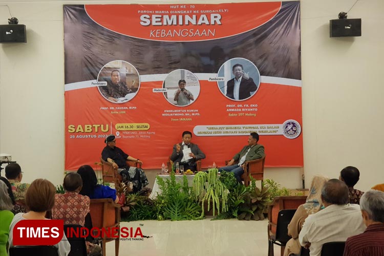 Seminar Kebangsaan yang digelar dalam rangka HUT ke 70 Paroki MDKS, Sabtu (26/8/2023). (Foto: Achmad Fikyansyah/TIMES Indonesia)