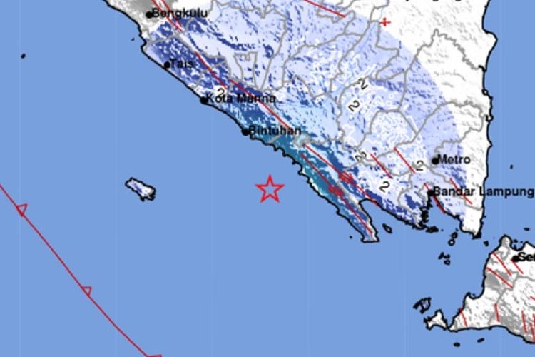 Titik lokasi gempa bumi malam ini yang tercatat BMKG.(FOTO: BMKG)