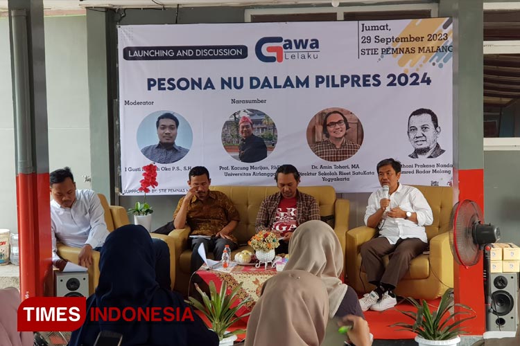 Acara diskusi publik bertajuk Pesona NU Dalam Pilpres 2024 yang digelar di STIE Pemnas Malang, Jumat (29/9/2023). (Foto: Achmad Fikyansyah/TIMES Indonesia) 