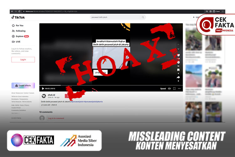 Hoaks video pesawat jatuh di Jakarta.