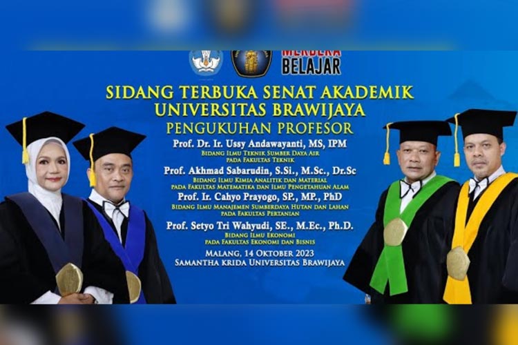 4 Guru Besar Baru yang dikukuhkan oleh UB, Sabtu (14/10/2023). (FOTO: Universitas Brawijaya)