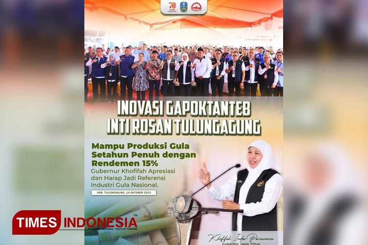 Gubernur Khofifah apresiasi Gapoktan Tebu Inti Rosan Kabupaten Tulungagung, Sabtu (14/10/2023). (FOTO: Humas Pemprov Jatim for TIMES Indonesia)