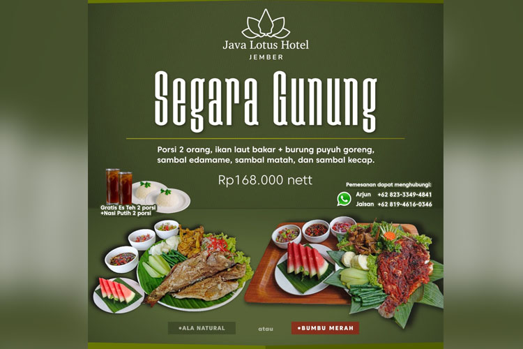 Pilihan menu Segara Gunung Java Lotus Hotel Jember yang menggugah selera. (Foto: Java Lotus Hotel for TIMES Indonesia) 