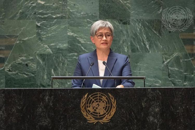Menteri Luar Negeri Australia Penny Wong saat berpidato dalam Sidang ke-78 Majelis Umum PBB di New York, AS, Jumat (22/9/2023). (FOTO: ANTARA/HO-UN Photo)