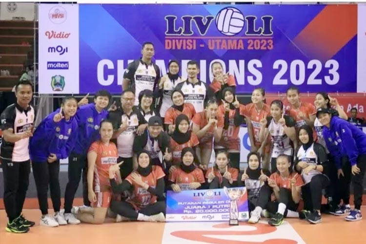 Tim voli Jakarta Popsivo Polwan berhasil menjadi juara putaran kedua Livoli Divisi Utama di Magetan. (FOTO: PBVSI)