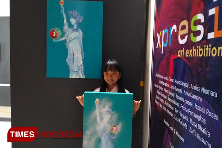 Seniman Cilik Gresik Buat Lukisan Patung Liberty Bawa Semangka, Ini Maknanya