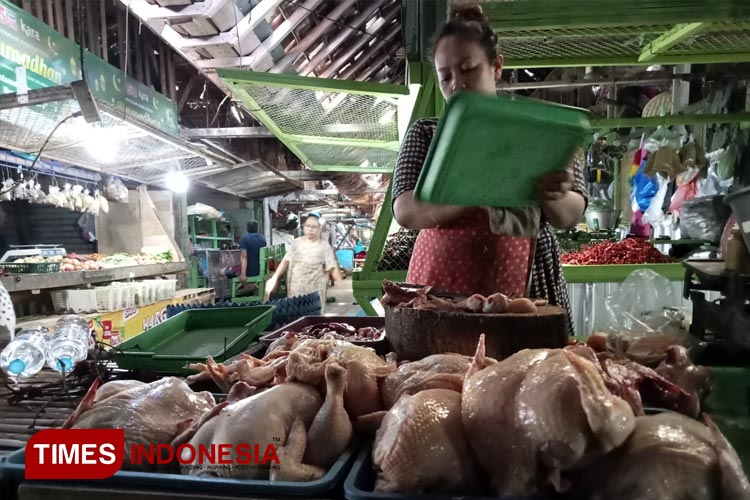 Suratmi, salah satu pedagang ayam di Pasar Baru, Kota Probolinggo. (FOTO: Rizky Putra Dinasti/TIMES Indonesia)