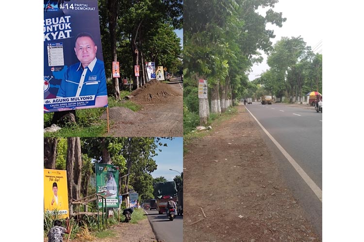 Kolase penampakan jalan Raya Jember-Bondowoso sebelum dan sesudah masa kampanye Pemilu 2024 (FOTO: Moh Bahri/TIMES Indonesia) 