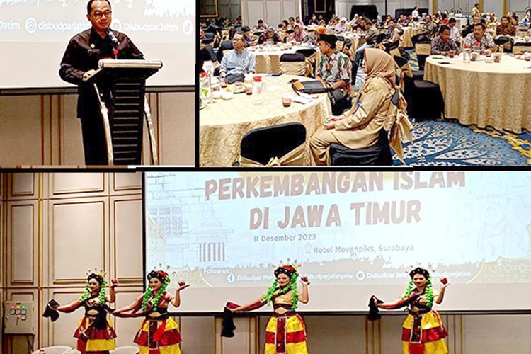 Ragam kegiatan dalam acara “Sarasehan Sejarah Perkembangan Islam di Jawa Timur” di Movenpiks Hotel, Surabaya, Senin (11/12/2023).(FOTO: Dok.Jatimpos)