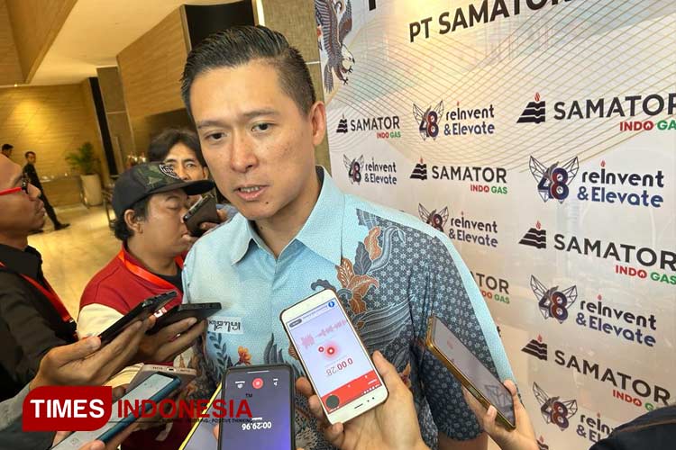 Direktur Utama PT Samator Indo Gas TbkRachmat Harsono, Jumat (15/12/2023).(Foto : Lely Yuana/TIMES Indonesia)