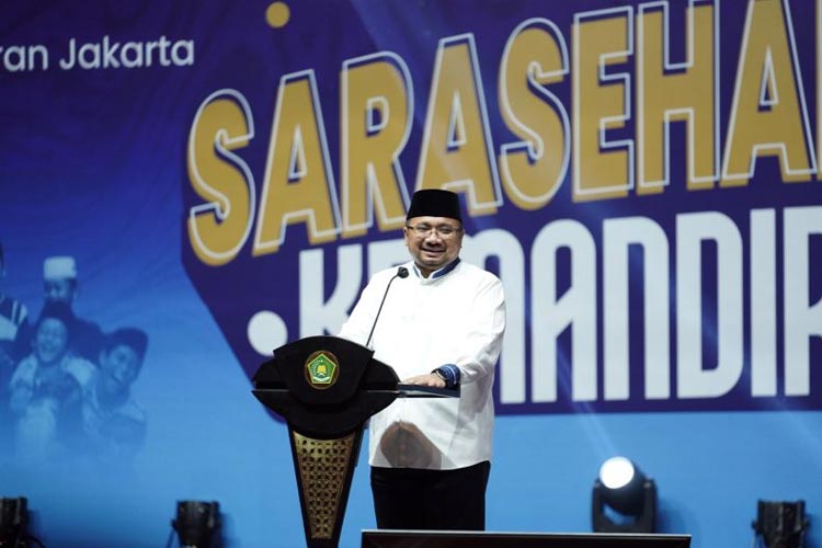 Menteri Agama Yaqut Cholil Qoumas dalam Sarasehan Peningkatan Kemandirian Pesantren di JI Expo, Kemayoran, Jakarta Pusat. (FOTO: ANTARA/HO-Kemenag)