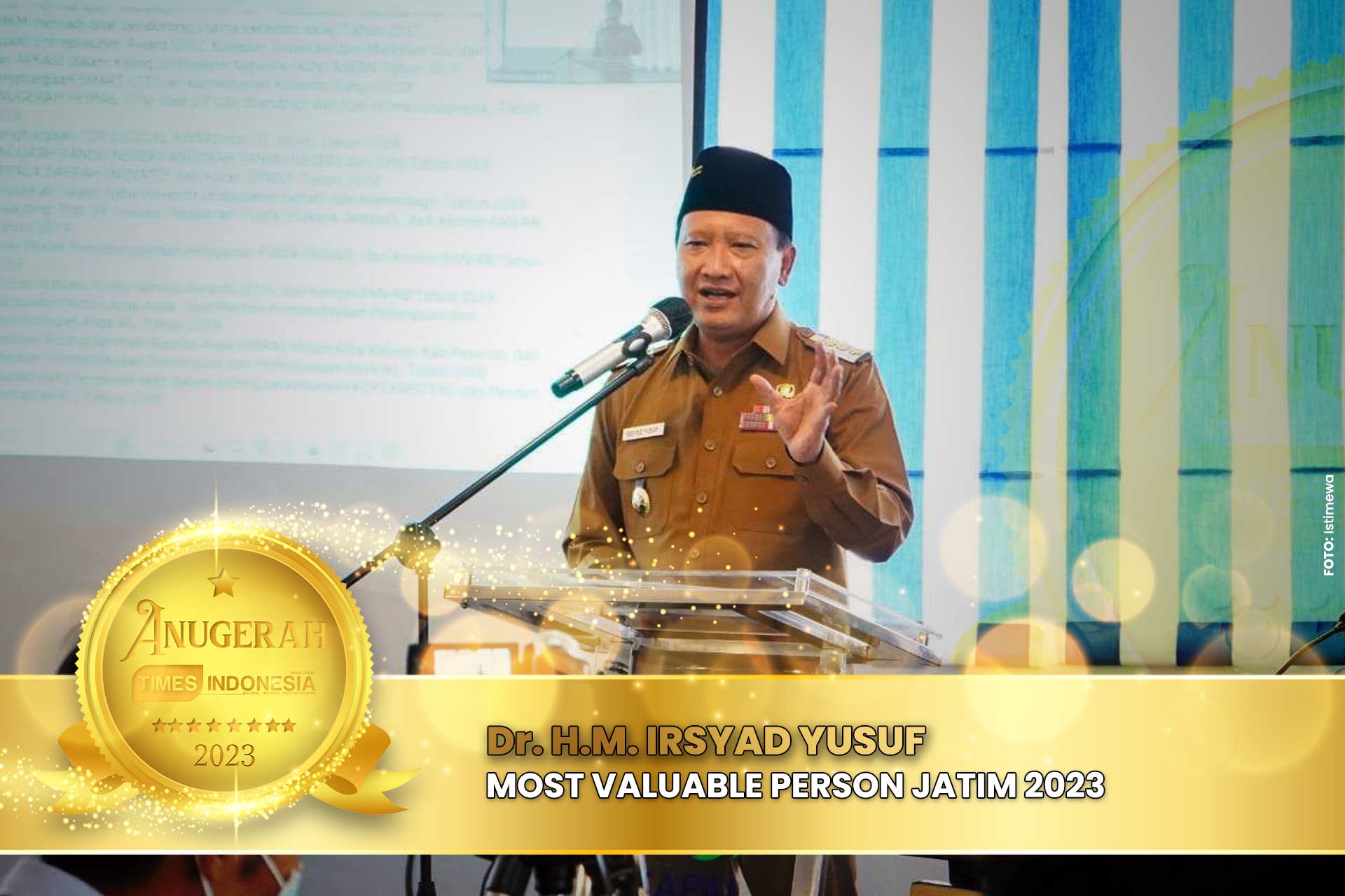 Irsyad Yusuf, yang meraih Most Valuable Person Jatim 2023 di kategori Tokoh Penggerak Pemuda, di Hotel Mercure Surabaya Grand Mirama, tanggal 21 Desember 2023