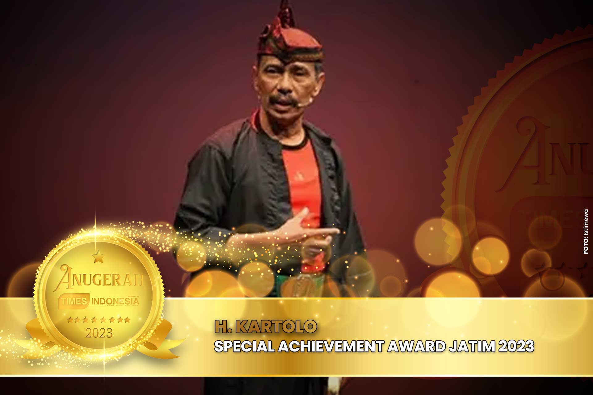H. Kartolo, meraih Special Achievement Award Jatim 2023 di kategori Tokoh Peduli Budaya.