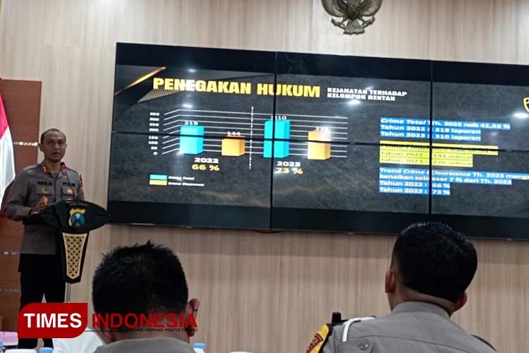 Paparan terkait kejahatan dan penanganan kasus curanmor dan pencurian lainnya selama 2023, oleh Kapolres Malang AKBP Putu Kholis Aryana, di Mapolres Malang, Selasa (26/12/2023). (Foto Amin/TIMES Indonesia)