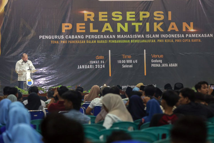 Ketua DPD RI, AA LaNyalla Mahmud Mattalitti saat orasi kebangsaan pada pelantikan Pengurus Cabang Pergerakan Mahasiswa Islam Indonesia (PMII) Kabupaten Pamekasan, Madura, Jawa Timur. (Foto: DPD RI)