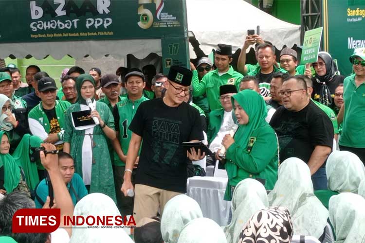 Sandiaga Uno menghadiri Harlah ke-51 PPP di Kabupaten Majalengka. (FOTO: Hendri Firmansyah/TIMES Indonesia)