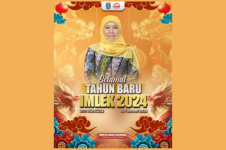 Gubernur Khofifah memberikan ucapan selamatTahun Baru Imlek 2575 Khongzili kepada umat Khonghucu di Tanah Air dan seluruh warga masyarakat yang merayakan, Sabtu (10/2/2024). (FOTO: Dok.Humas Pemprov Jatim)