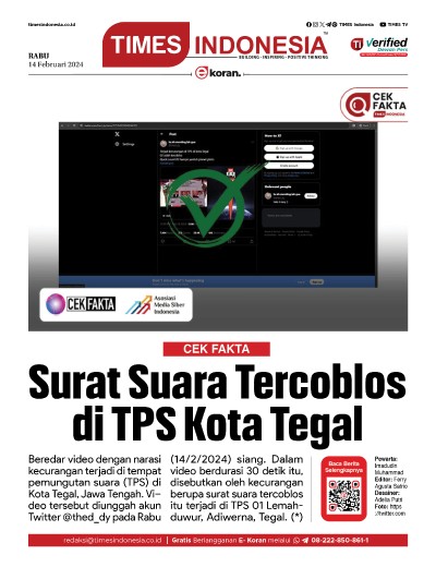 Edisi Rabu, 14 Februari 2024: E-Koran, Bacaan Positif Masyarakat 5.0