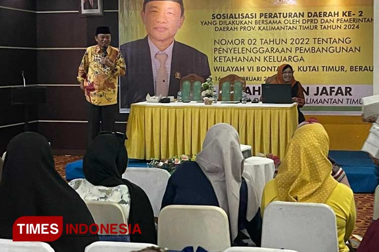 Anggota DPRD Kaltim Kaharudin Jafar menyampaikan Sambutan dalam Sosialisasi pengembangan Perda Nomer 2 Tahun 2022 (Foto: Kusnadi/TIMES Indonesia) 