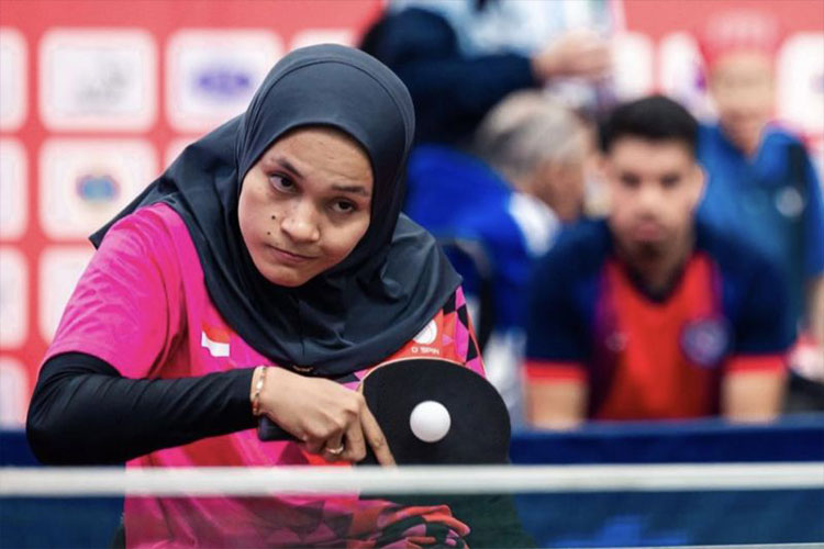 Atlet para tenis meja Indonesia Leli Marlina saat bertanding pada kejuaraan ITTF Astana Para Open 2024 di Astana, Kazakhstan, yang bergulir pada 1-3 Maret 2024. (Foto; ANTARA/HO/NPC Indonesia)