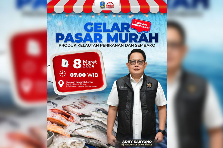 Pasar Murah Produk Kelautan dan Perikanan di Halaman Kantor Gubernur Jawa Timur, Jalan Pahlawan Nomor 110, Surabaya pada Jumat (8/3/2024) besok. (FOTO: Dok.Humas Pemprov Jatim)