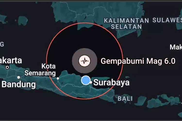 Tangkapan layar informasi BMKG mengenai gempa yang terasa di Lamongan, Jumat (22/3/2024). (FOTO: Tangkapan Layar Informasi BMKG)