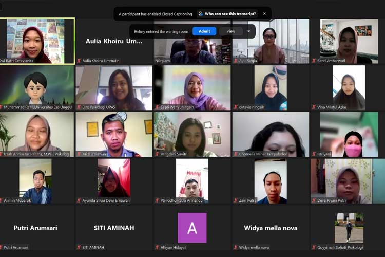 Suasana peserta webiner yang diadakan oleh Fakultas Psikologi Universitas Proklamasi 45 Yogyakarta melalui Biro Layanan Psikologi UP45 (FOTO: BLP UP45 for TIMES Indonesia)