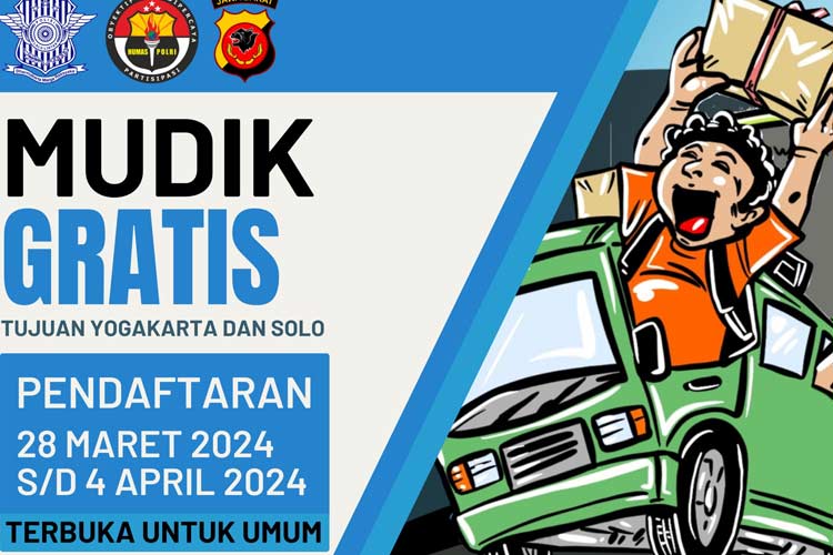 Flyer mudik gratis yang diterbitkan Polres Tasikmakaya Kota untuk lokasi tujuan Solo dan Yogyakarta, Jumat (29/3/2024). (FOTO: Dok. Polres Tasikmalaya Kota)