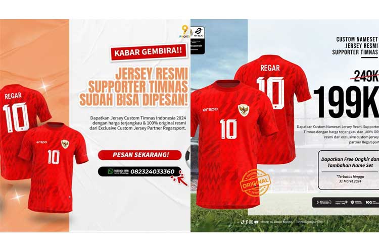Flyer promo cetak jersey Regar Sport, Exclusive apparel Timnas Indonesia Partner. (Foto: RegarSport)