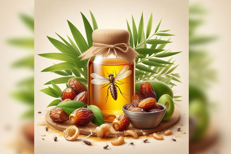 Ilusstration: Date juices and a dengue mosquito. (Illustration: AI Academy)