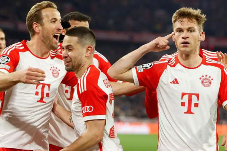 Bayern Muenchen lolos ke semifinal Liga Champions 2023/24 usai menyingkirkan Arsenal dengan agregat 3-2 pada Kamis (18/4/2024). (c) AP Photo/Christian Bruna