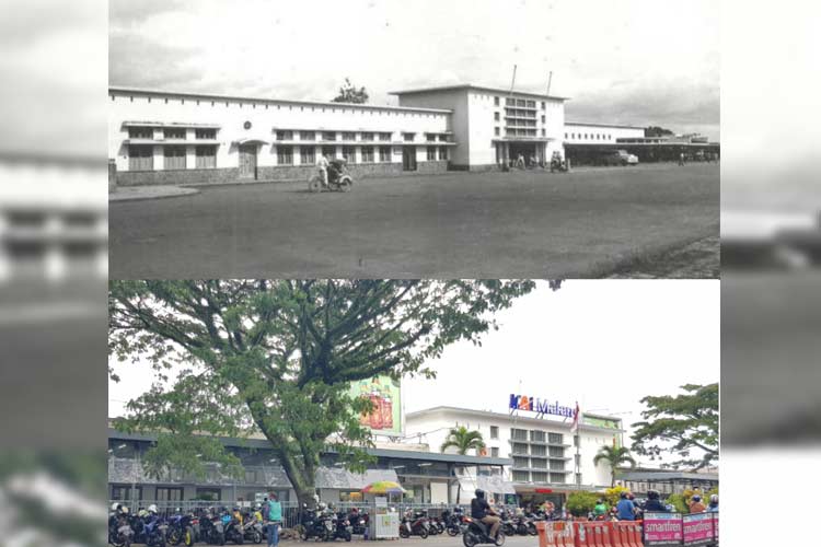 Stasiun Kota Baru Malang yang diambil pada tahun 1939 (atas) dan foto yang diambil pada April 2024. (Istimewa)