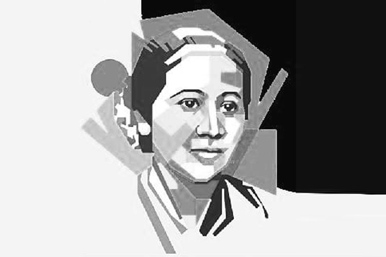 A portrait of Kartini with her typical traditional Javanese hair bun and outfit. (Illustration:  