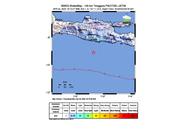 Gempa Magnitudo 5 1 Mengguncang Pacitan Bmkg Tak Berpotensi Tsunami