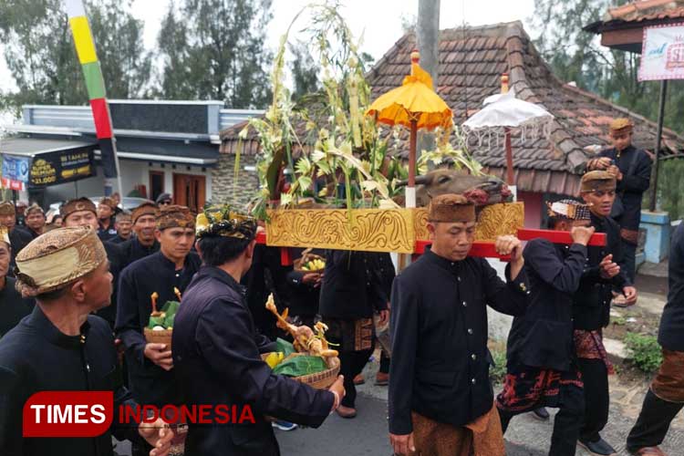 Ratusan warga Tengger di Desa Ngadas merayakan Unan-unan. (Foto: Rizky Putra Dinasti/TIMES Indonesia).