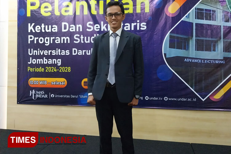 Muhammad Najihul Huda Ketua Program Studi Pascasarjana PAI Undar Jombang usai dilantik di Aula Undar Jombang, Sabtu (27/4/2024). (FOTO: Rohmadi/TIMES Indonesia)