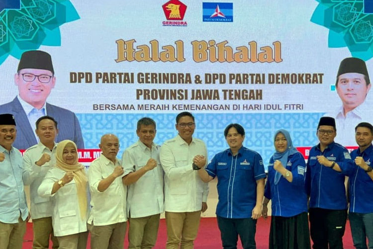 Pengurus DPD Partai Demokrat Jawa Tengah menyambangi kantor DPD Partai Gerindra Jawa Tengah, Minggu (28/4/2024). (Foto : Dok.ist)