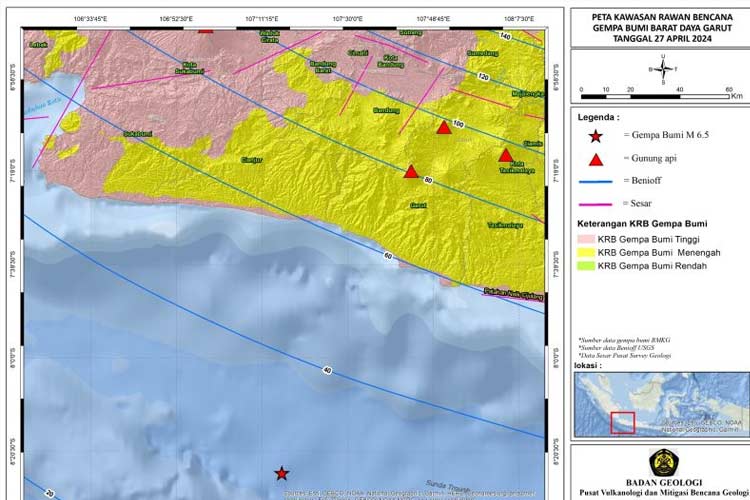 Peta gempa yang melanda wilayah Kabupaten Garut, Jawa Barat. (Foto: Badan Geologi ESDM/Antara)