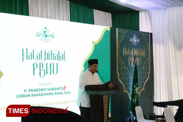 Presiden terpilih Prabowo Subianto saat menghadiri Halal Bihalal PBNU. (FOTO: Fahmi/TIMES Indonesia) 
