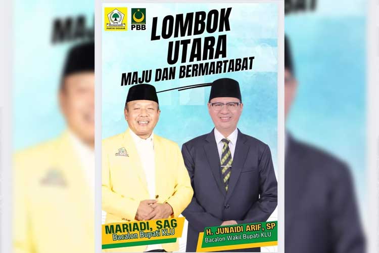 Stiker paket MAJU (Mariadi-Junaidi) menuju Lombok Utara yang beredar. (FOTO: Istimewa)